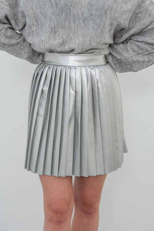 Gri Piliseli Yüksek Bel Etek BCHN-25261564