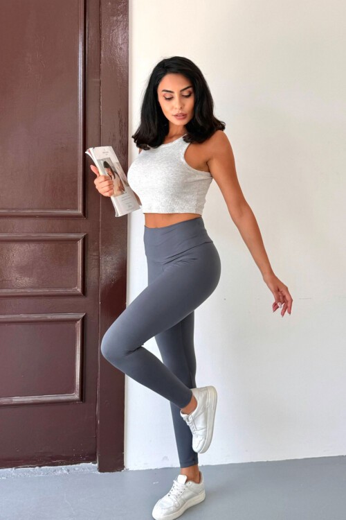 Gri Yüksek Bel Light Touch Yumuşak Dokulu Tayt