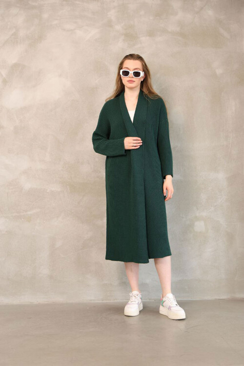 Haki Maxi Boy Triko Hırka BCES-252037