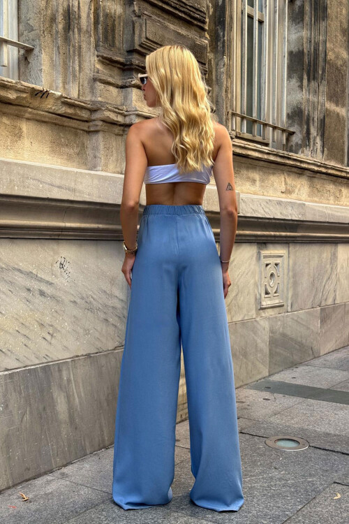 İndigo Beli Bağlamalı Bol Kesim Palazzo Yazlık Pantolon BCPK-2510000 BCPK-2510000