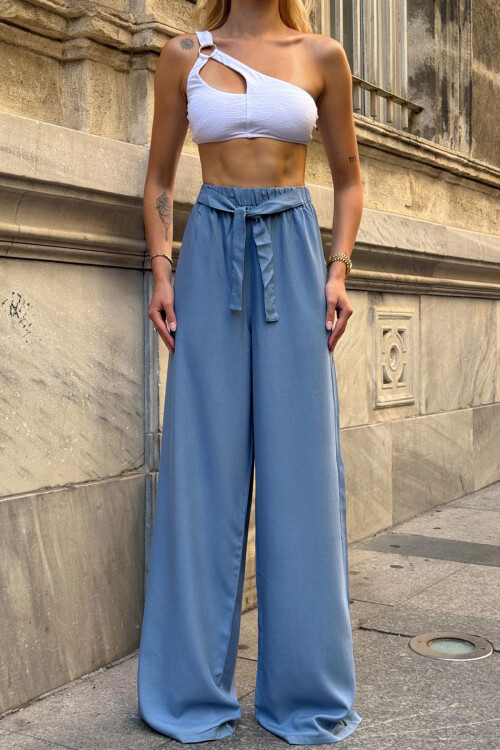 İndigo Beli Bağlamalı Bol Kesim Palazzo Yazlık Pantolon BCPK-2510000 BCPK-2510000