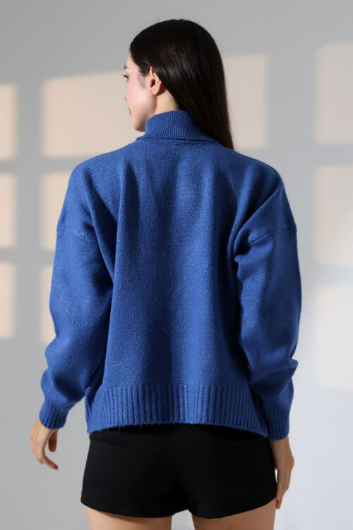 İndigo Boğazlı Yumuşak Dokulu Triko Kazak BCES-252023