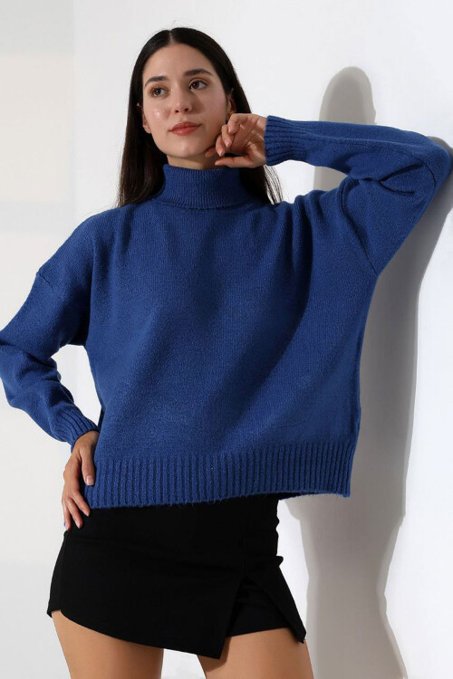 İndigo Boğazlı Yumuşak Dokulu Triko Kazak BCES-252023