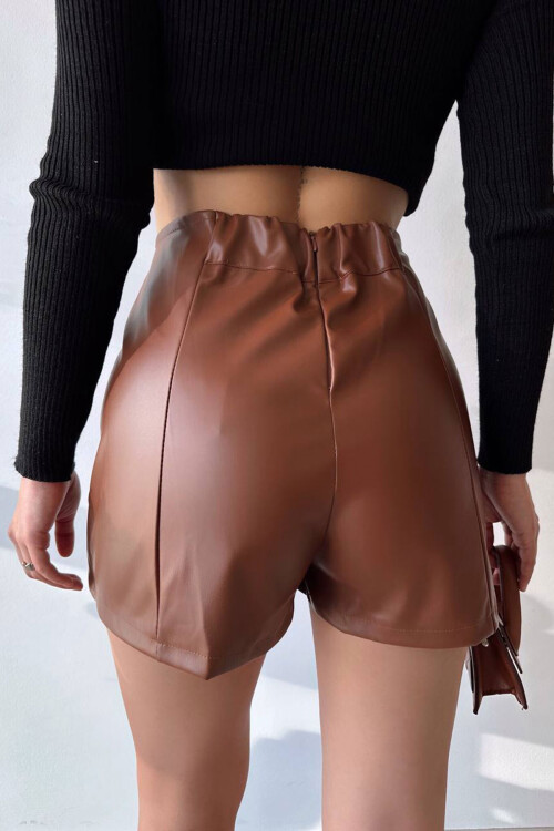 Kahverengi Çift Yırtmaçlı Şort Etek BCHN-25260364