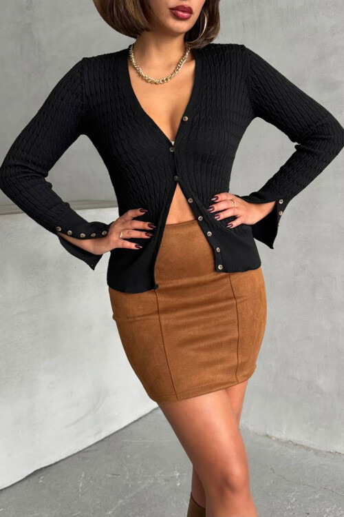 Kahverengi Çimalı Süet Etek BCHN-25261011