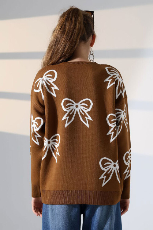 Kahverengi Fiyonk Desenli Triko Kazak BCES-252045