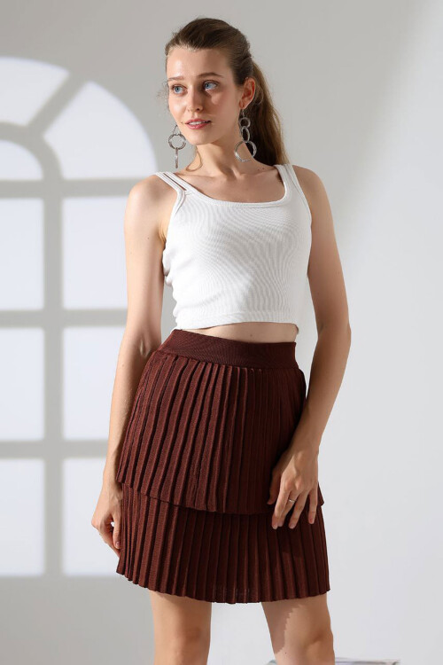 Kahverengi Kat Kat Pileli Triko Etek BCES-252002