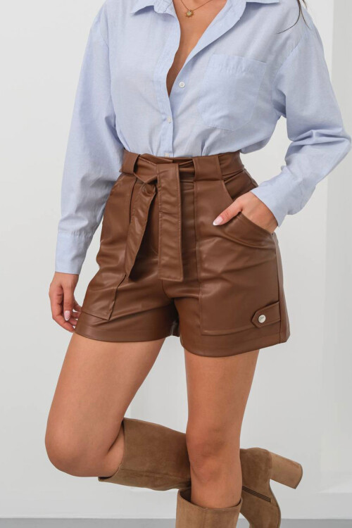 Kahverengi Kuşaklı Geniş Cepli Şort BCHN-25260086