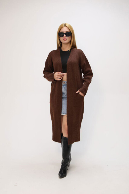 Kahverengi Salaş Yumuşak Dokulu Triko Hırka BCES-252009