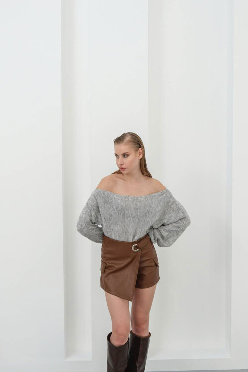 Kahverengi Tokalı Kapaklı Şort Etek BCHN-25W260107