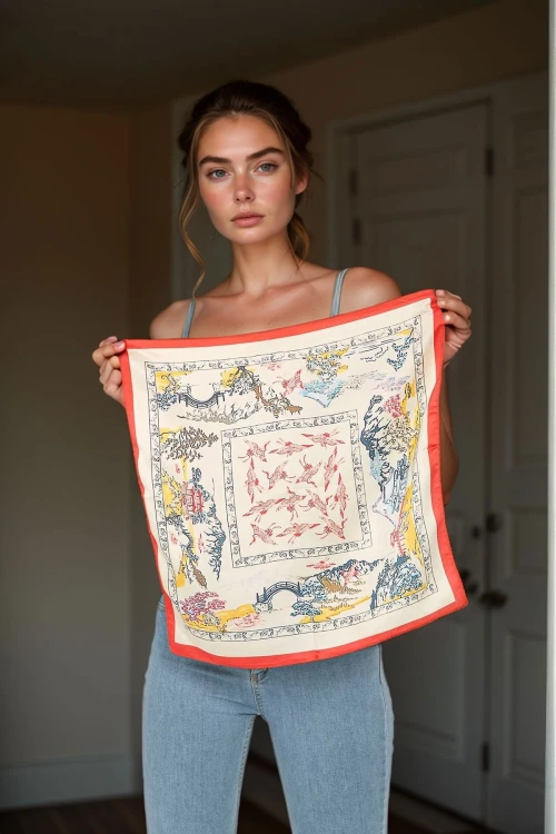 Kırmızı Etnik Desenli Bandana Fular BCNSV-2513465