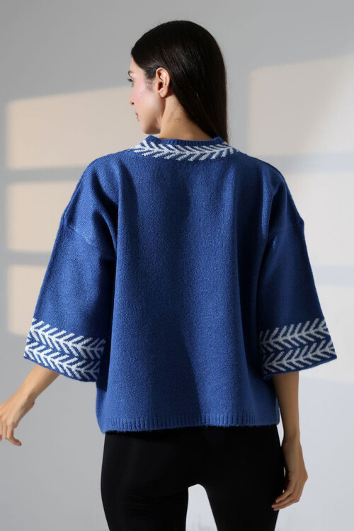 Mavi Bisiklet Yaka Desenli Triko Kazak BCES-252038