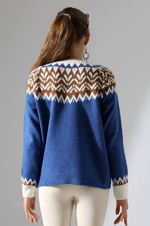 Mavi Bisiklet Yaka Kar Desenli Triko Kazak BCES-252028