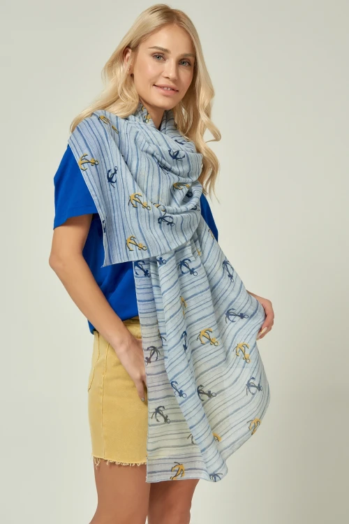 Mavi Çapa Desenli Şal BCNSV-2513068