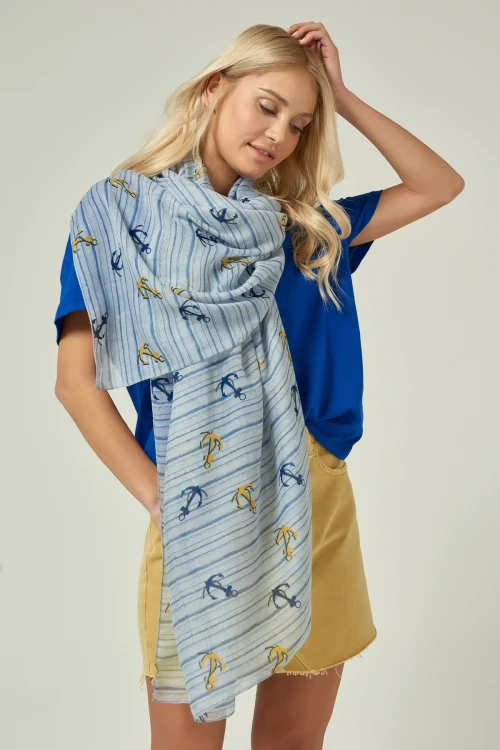 Mavi Çapa Desenli Şal BCNSV-2513068