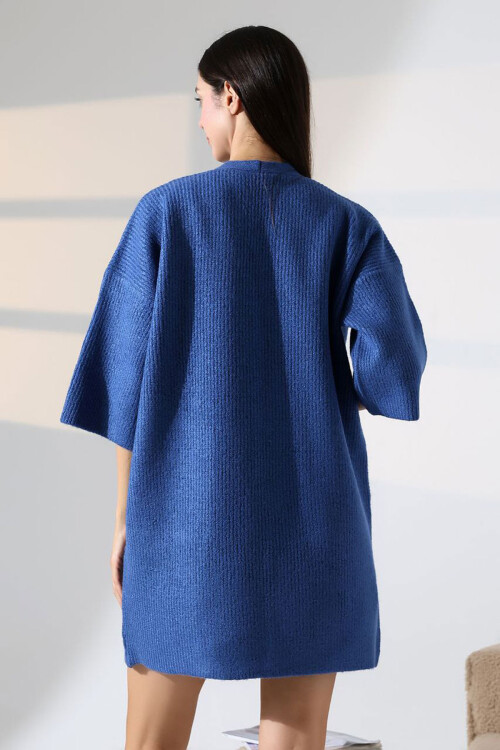 Mavi Çift Cepli Yarım Kol Uzun Boy Triko Hırka BCES-252019