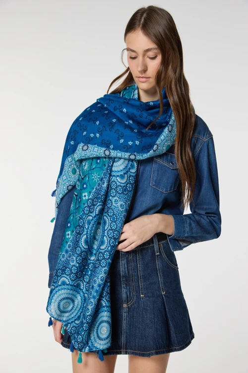 Mavi Çok Desenli Püsküllü Şal BCNSV-2515069