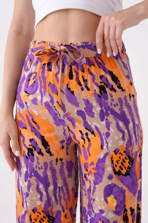 Mor Beli Bağlamalı Bol Kesim Palazzo Yazlık Pantolon