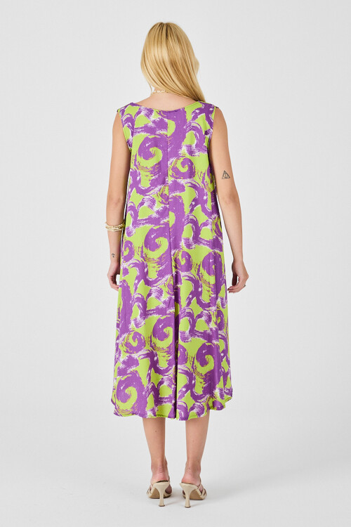 Mor U Yaka Kolsuz Asimetrik Kesim Midi Boy Elbise BCVL-254017