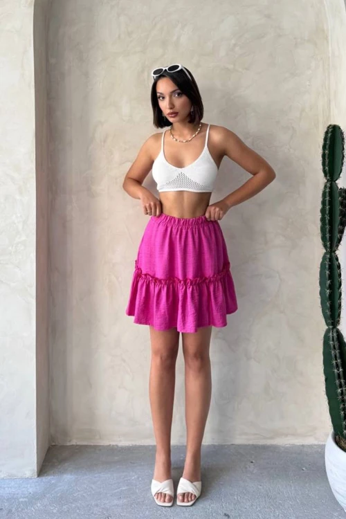 Pembe Eteği Volanlı Fırfırlı Etek BCHN-2525808
