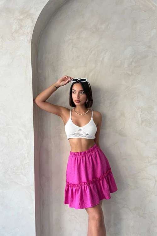 Pembe Eteği Volanlı Fırfırlı Etek BCHN-2525808