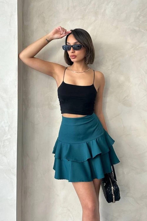 Petrol Fırfırlı Şort Etek BCHN-2525683