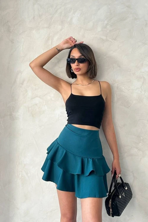 Petrol Fırfırlı Şort Etek BCHN-2525683