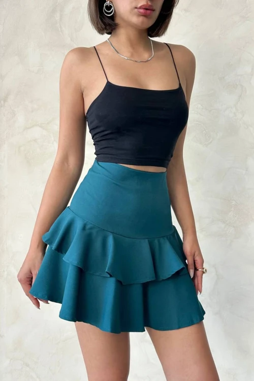 Petrol Fırfırlı Şort Etek BCHN-2525683