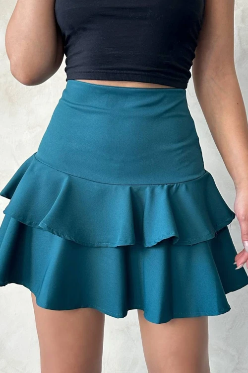 Petrol Fırfırlı Şort Etek BCHN-2525683