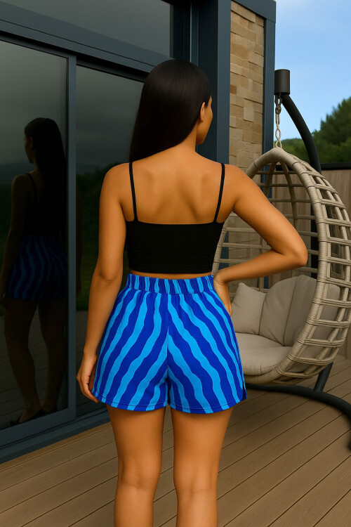 Saks Beli Lastikli Desenli Yazlık Dokuma Şort BCPK-2510001