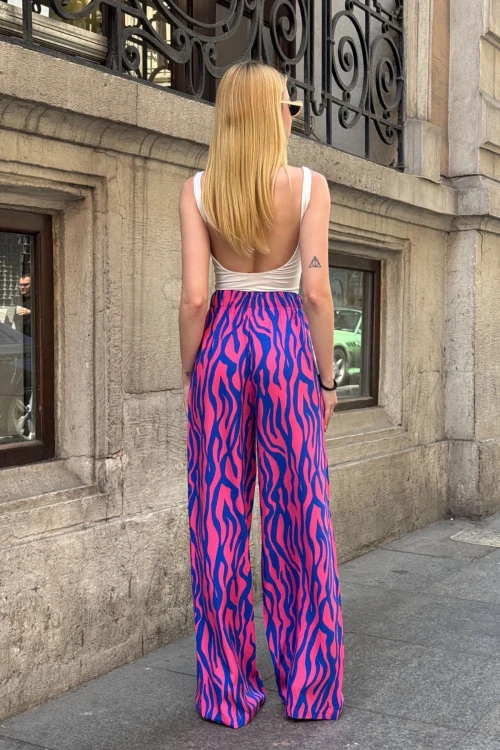 Saks Fuşya Beli Bağlamalı Bol Kesim Palazzo Yazlık Pantolon