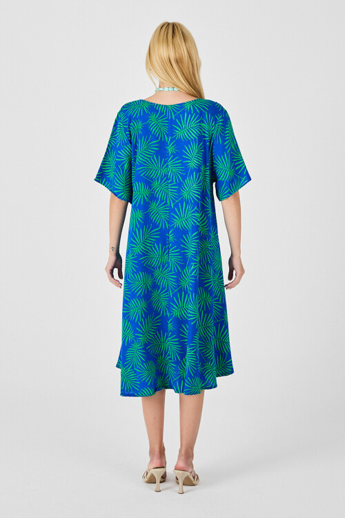 Saks Geniş Yaka Desenli Midi Boy Elbise BCVL-254009