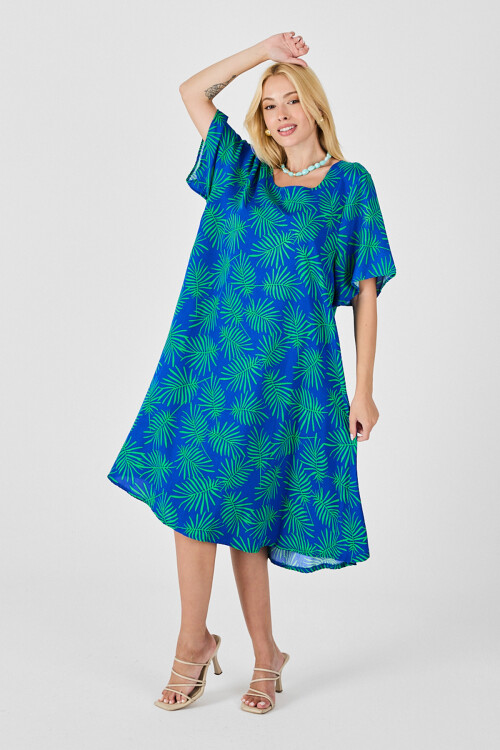 Saks Geniş Yaka Desenli Midi Boy Elbise BCVL-254009