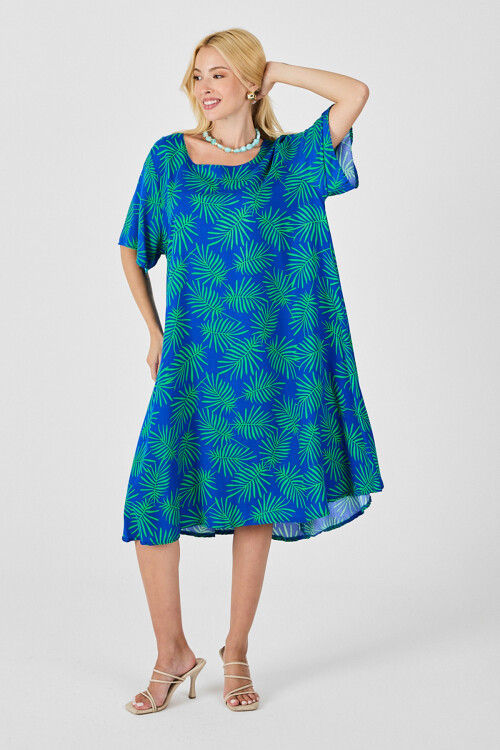 Saks Geniş Yaka Desenli Midi Boy Elbise BCVL-254009