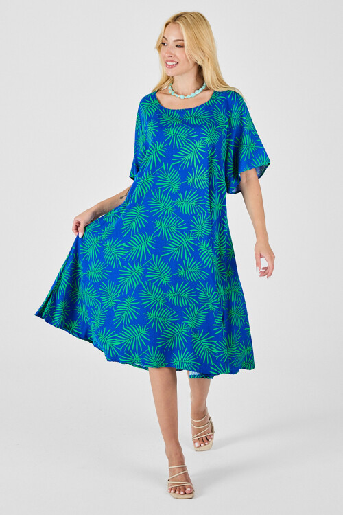 Saks Geniş Yaka Desenli Midi Boy Elbise BCVL-254009