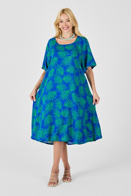 Saks Geniş Yaka Desenli Midi Boy Elbise BCVL-254009