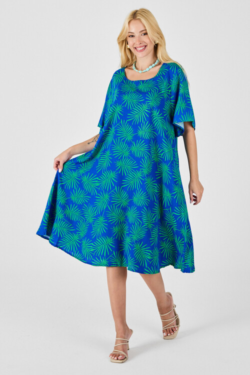 Saks Geniş Yaka Desenli Midi Boy Elbise BCVL-254009