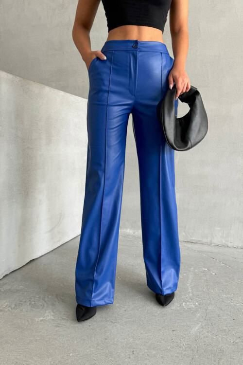 Saks Önü Dikiş Detaylı Suni Deri Palazzo Pantolon BCHN-2526654