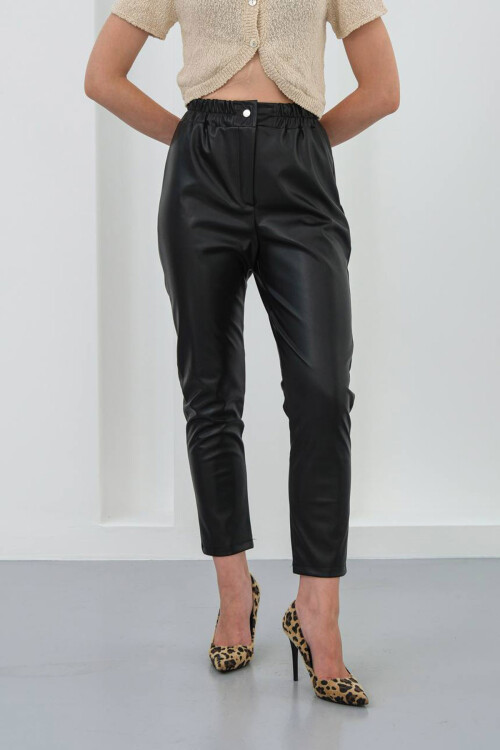 Siyah Beli Lastikli Suni Deri Pantolon BCHN-25W26637