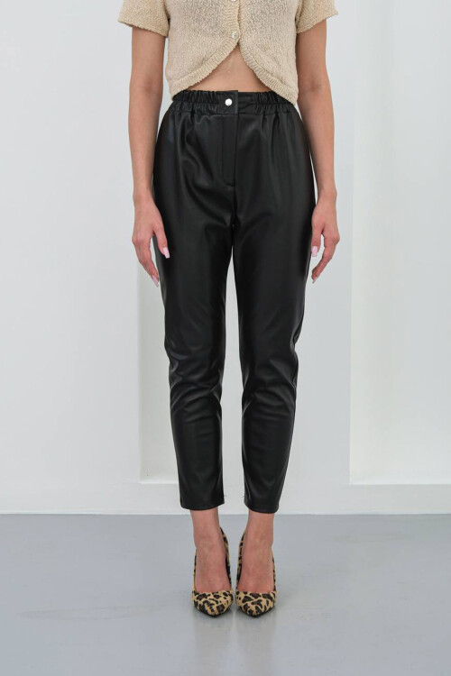 Siyah Beli Lastikli Suni Deri Pantolon BCHN-25W26637