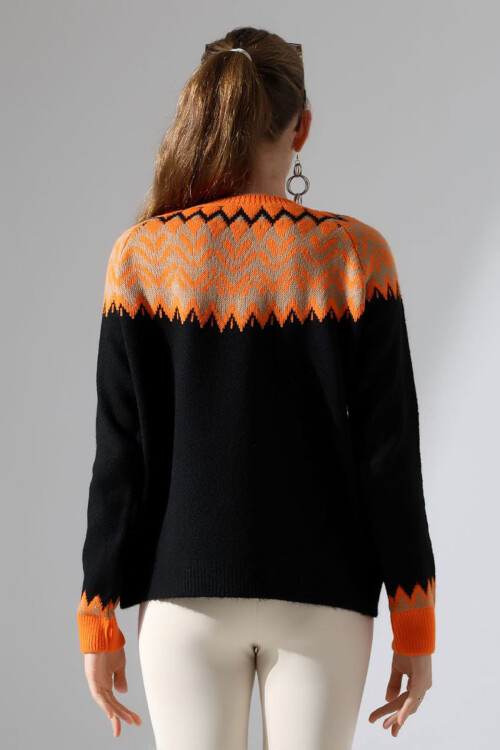 Siyah Bisiklet Yaka Kar Desenli Triko Kazak BCES-252028