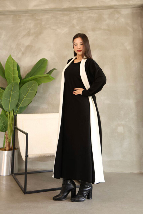 Siyah Bisiklet Yaka Triko Elbise BCES-252024