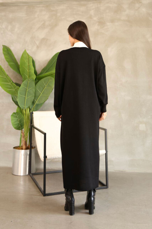 Siyah Bisiklet Yaka Triko Elbise BCES-252024