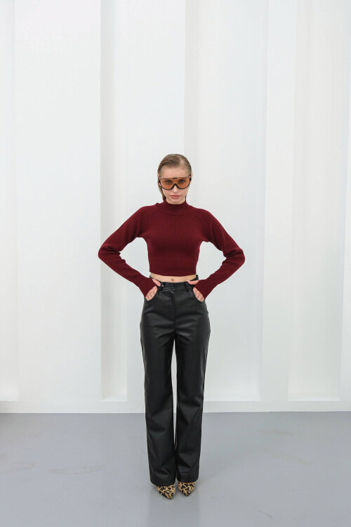 Siyah Çift Cepli Fit Kesim Suni Deri Pantolon BCHN-25267542