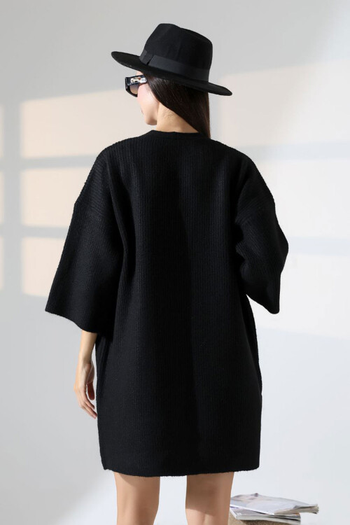 Siyah Çift Cepli Yarım Kol Uzun Boy Triko Hırka BCES-252019