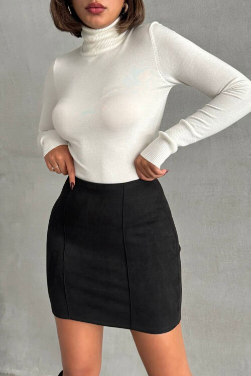 Siyah Çimalı Süet Etek BCHN-25261011