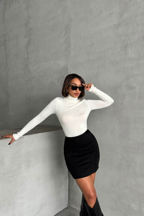 Siyah Çimalı Süet Etek BCHN-25261011