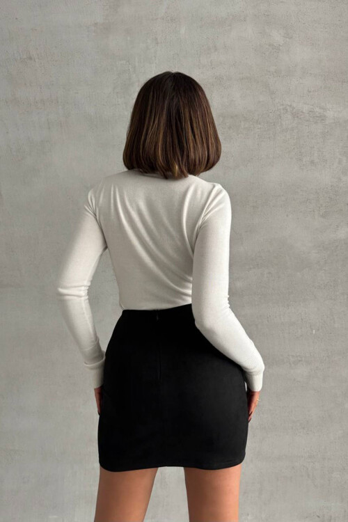 Siyah Çimalı Süet Etek BCHN-25261011