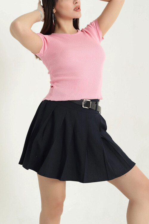 Siyah-Ekru-Pembe 3 Lü Paket Bebe Overloklu Crop Bluz BCOR-252003