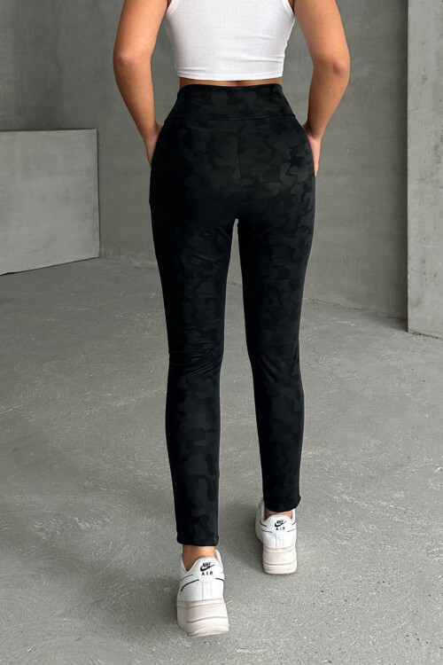 Siyah Kamuflaj Desenli Tayt BCHN-2526638